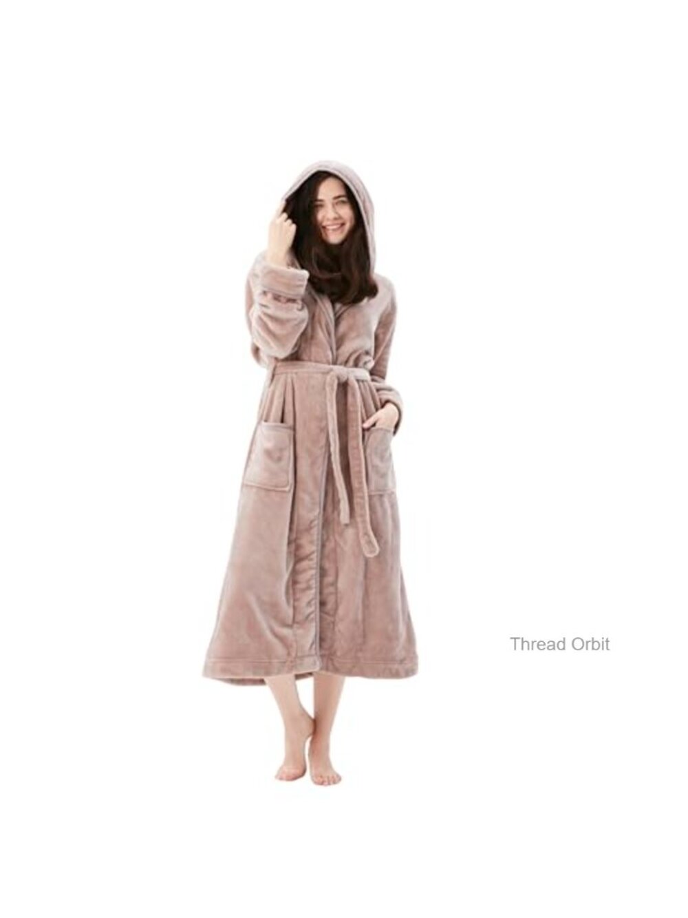 Women's Plush Flannel Robe Hooded Warm Long Fleece Bathrobe Soft Cozy